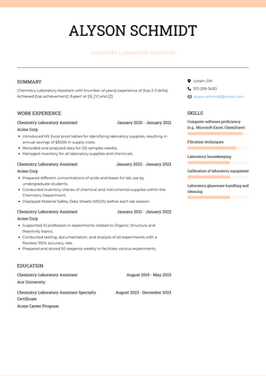 Chemistry Laboratory Assistant Resume Sample and Template