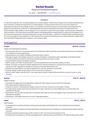 Design and Development Engineer CV Example and Template