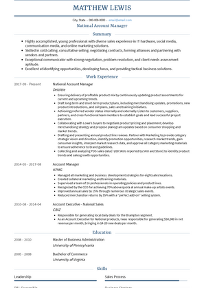 National Account Manager Resume Sample and Template