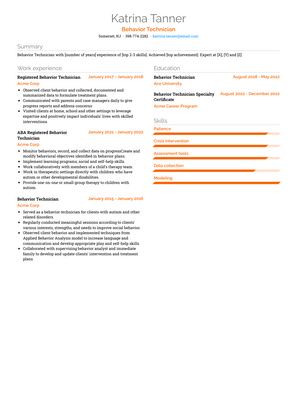 Behavior Technician Resume Sample and Template