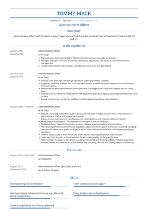 Administrative Officer Resume Sample and Template