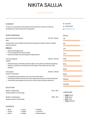 Associate Engineer Resume Sample and Template