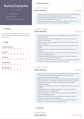 Senior Scientist Resume Sample and Template