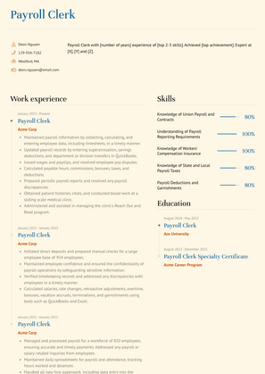 Payroll Clerk Resume Sample and Template