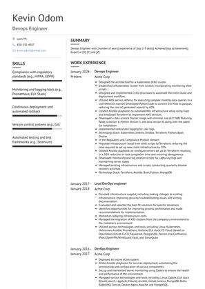 Devops Engineer Resume Sample and Template