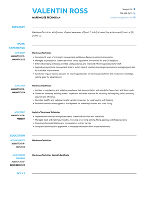 Warehouse Technician Resume Sample and Template