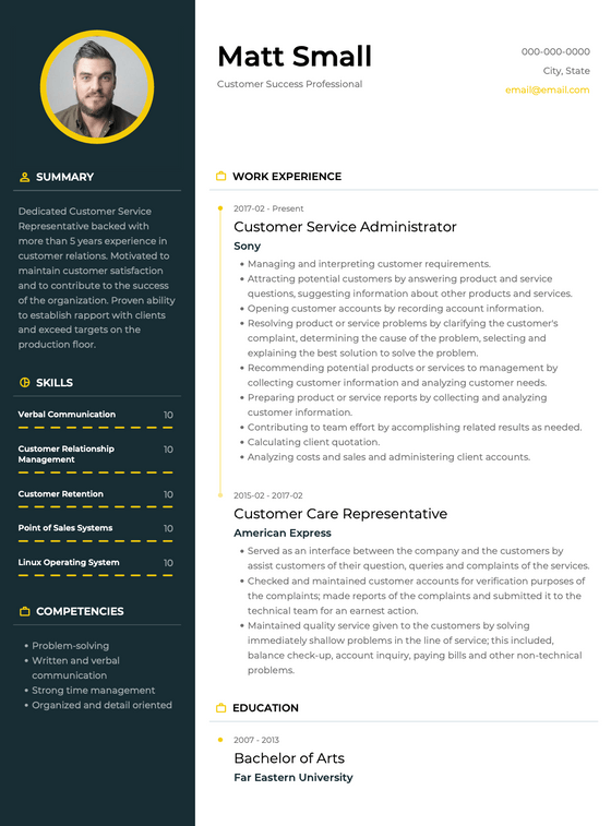 Customer Success Resume Template and Example - Denali by VisualCV	