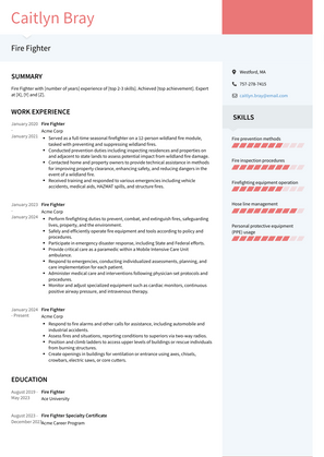 Fire Fighter Resume Sample and Template