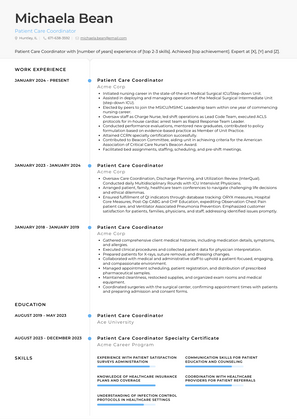 Patient Care Coordinator Resume Sample and Template