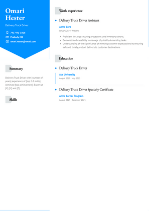 Delivery Truck Driver Resume Sample and Template