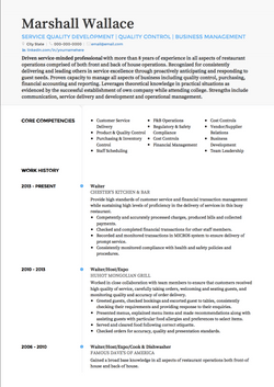 Kellnerin CV Beispiel und Vorlage