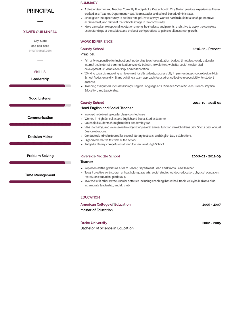 Principal Resume Sample and Template