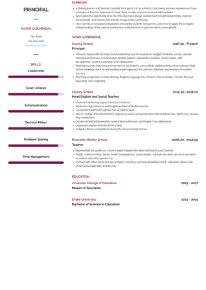 Principal Resume Sample and Template