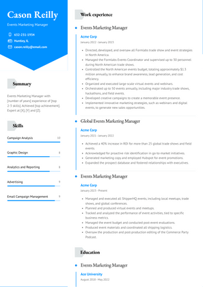 Events Marketing Manager Resume Sample and Template