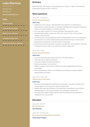 Nurse Educator Resume Sample and Template