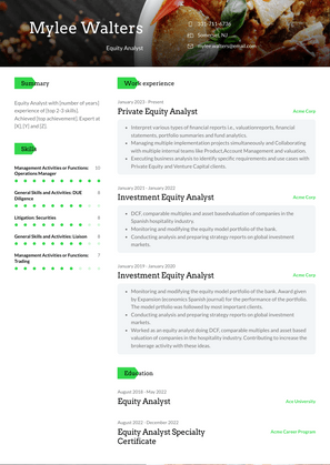 Equity Analyst Resume Sample and Template