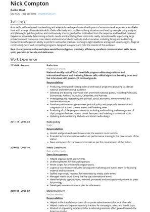 Radio Host Resume Sample and Template