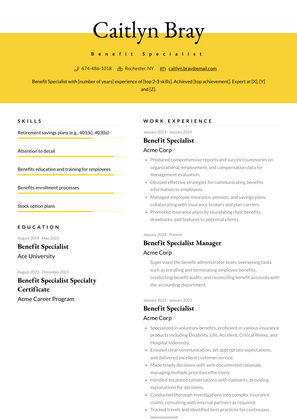 Benefit Specialist Resume Sample and Template