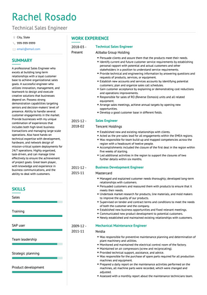 Technical Sales Engineer CV Example and Template