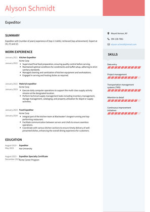 Expeditor Resume Sample and Template