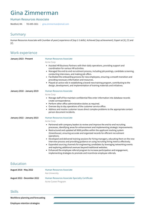 Human Resources Associate Resume Sample and Template