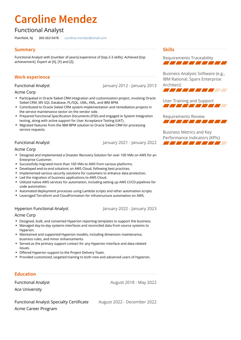 Functional Analyst Resume Sample and Template