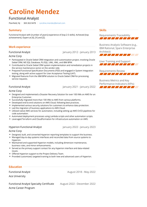 Functional Analyst Resume Sample and Template