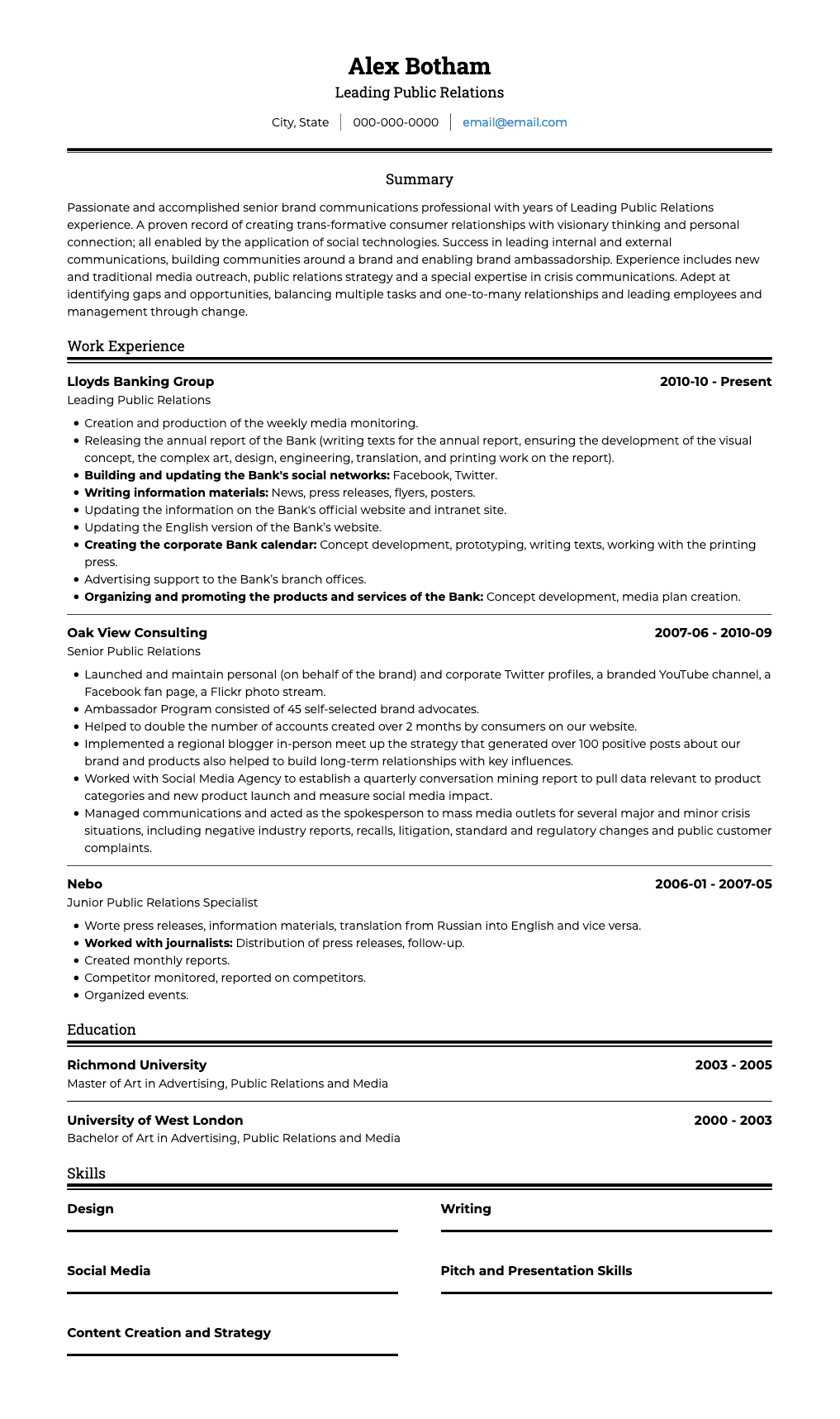 Ats Cv Template For Visualcv