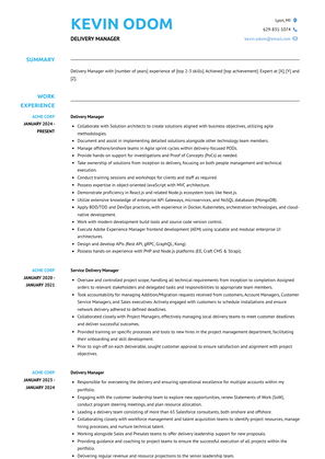 Delivery Manager Resume Sample and Template