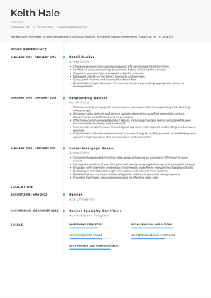 Banker Resume Sample and Template