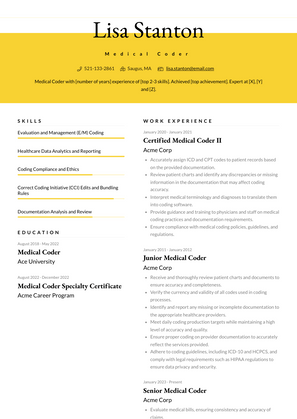 Medical Coder Resume Sample and Template