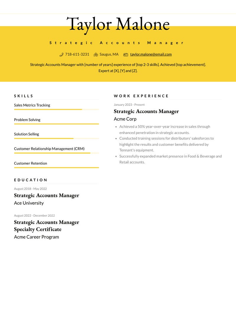 Strategic Accounts Manager Resume Sample and Template