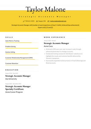 Strategic Accounts Manager Resume Sample and Template