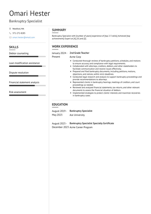 Bankruptcy Specialist Resume Sample and Template