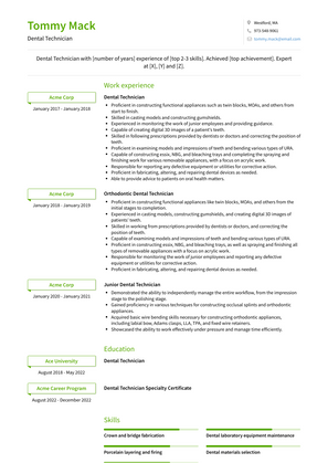 Dental Technician Resume Sample and Template