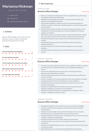 Business Office Manager Resume Sample and Template