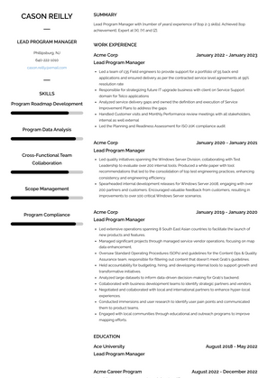 Lead Program Manager Resume Sample and Template
