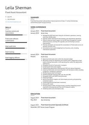 Fixed Asset Accountant Resume Sample and Template