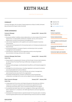 Contracts Manager Resume Sample and Template