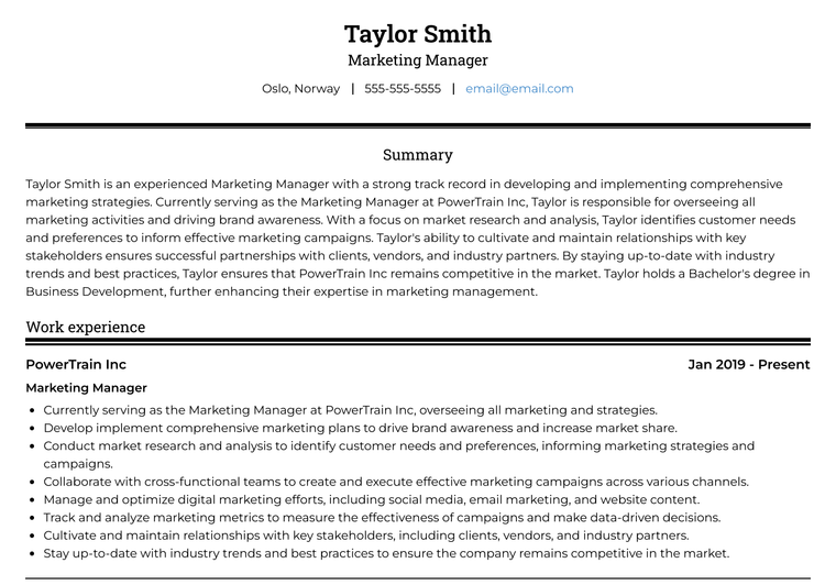 Norwegian Resume: ATS Example