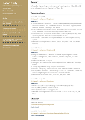 Software Development Engineer Resume Sample and Template