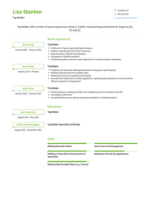 Tig Welder Resume Sample and Template