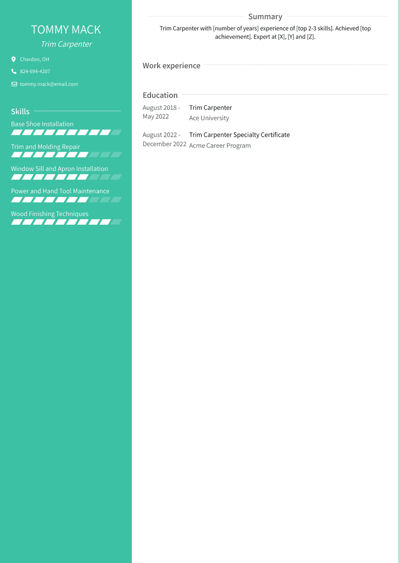 Trim Carpenter Resume Sample and Template