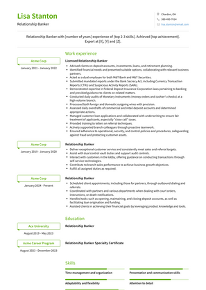 Relationship Banker Resume Sample and Template