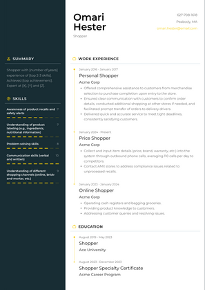 Shopper Resume Sample and Template