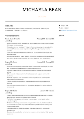 Evaluator Resume Sample and Template