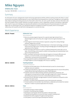 STEM & ESL Tutor Resume Sample and Template