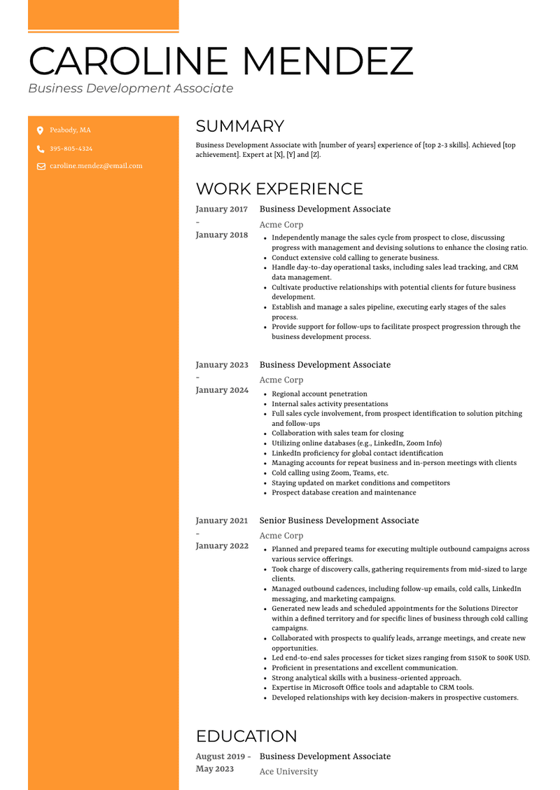 Business Development Associate Resume Sample and Template