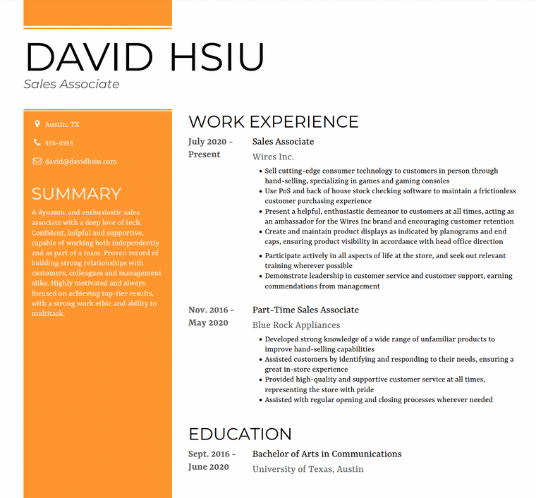 Apple Store Resume Example