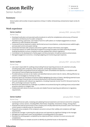 Senior Auditor Resume Sample and Template